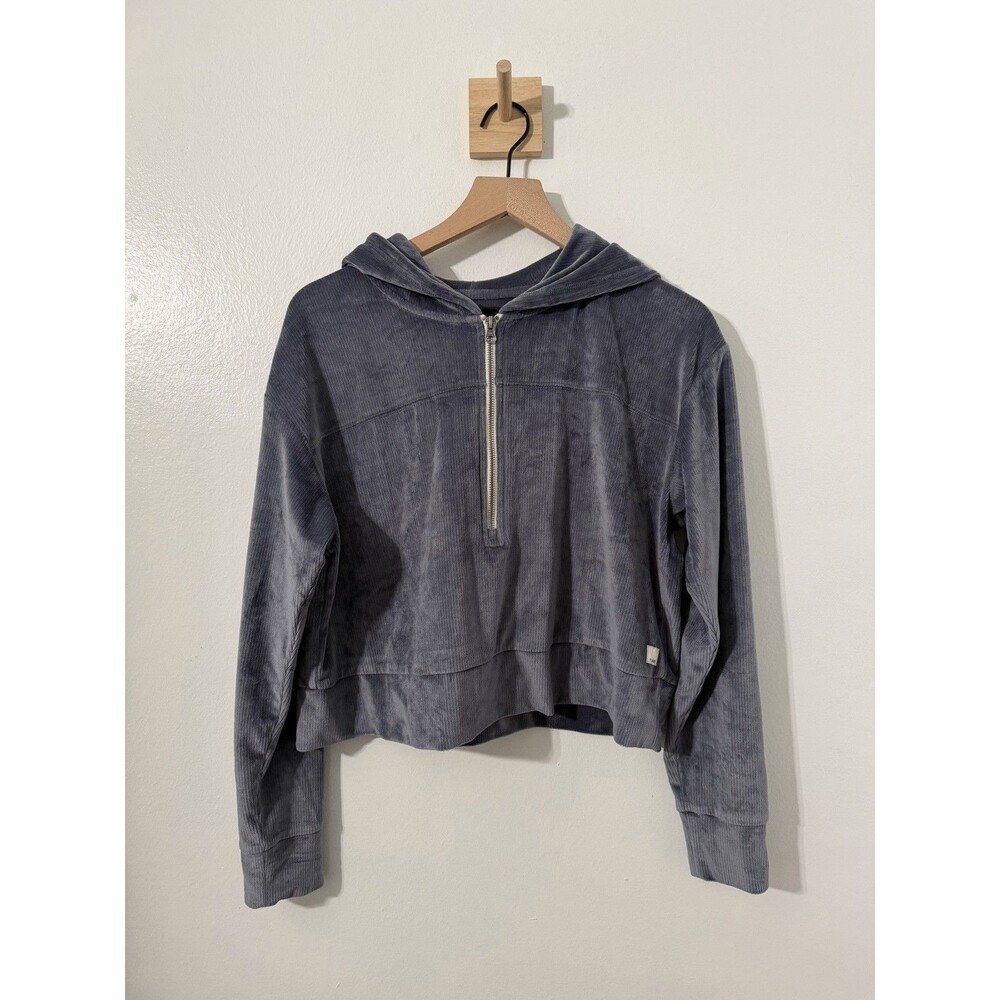 Vuori Haven Half Zip Velour Hoodie Azure Soft Blue Gray Large Cozy